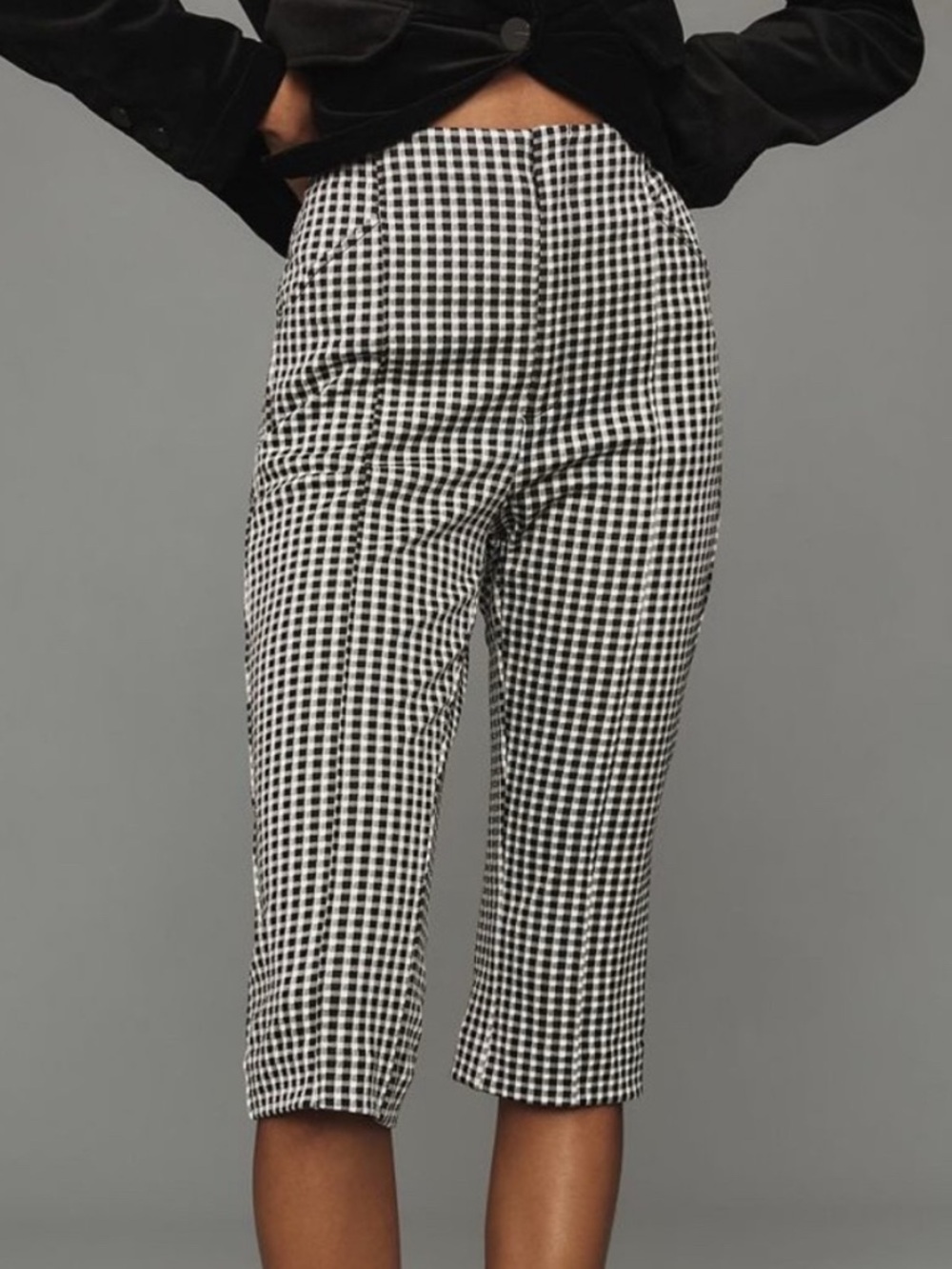 Maeve Black & White Gingham Cropped Capris